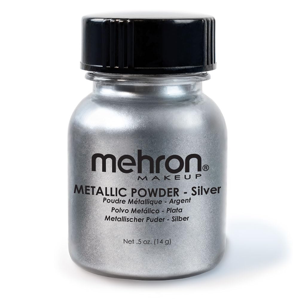 Mehron Makeup Metallic Powder | Metallic Chrome Powder Pigment for Face & Body Paint, Eyeshadow, and Eyeliner .5 oz (14 g) (Silver) Mehron