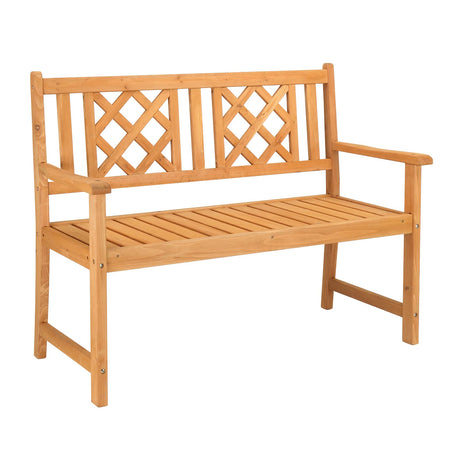 Outvita Wooden Garden Bench, Outdoor Wood Patio Bench, Rustic Two Person Loveseat Chair w/Armrest for Porch Poolside Park Backyard Balcony, Capacity 605Lbs, Grid Backrest Outvita
