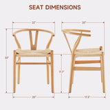 Farini Rattan Chairs for Dining Room Wishbone Chair Solid Wood Armchairs Y Shaped Backrest Hemp Seat for Home Restaurant Fully-Assembled(Set of 2,Nature-Beige Seat) Farini