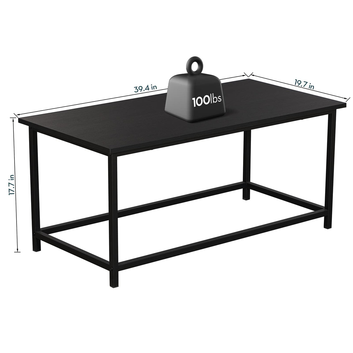 SAYGOER Coffee Table Black Coffee Tables Modern Simple Rectangular Center Table for Living Room Home Office Minimalist Industrial Living Room Table, 39.3D x 19.7W x 17.7H, All Black SAYGOER