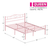 VECELO 14 Inch Queen Size Metal Platform Bed Frame with Headboard and Footboard, Heavy Duty Mattress Foundation with Steel Slats Support, No Box Spring Needed, Pink VECELO
