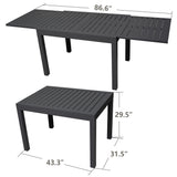 7 Piece Outdoor Patio Dining Set for 6 Person, 6 Pack Foldable Deck Chairs, 43"- 86" Villa Expandable Patio Dining Table Adjustable for Backyard, Porch, Deck, Garden Kozyard