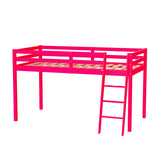 Bonnlo Low Loft Bed Twin Size with Inclined Stairs, Junior Loft Bed with High Guard Rail for Kids/Young Teens/Adults, Solid Wood Low Bunk Bed Twin Size Pink, No Box Spring Required Bonnlo