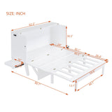 Merax Murphy Bed Queen Size with USB Port and Slide-Out Shelves on Each Side, 2-in-1 Foldable Bed Frame Cabinet Desk for Bedroom Guest Room Living Room (White) Merax