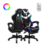 PERZOE Gaming Chair, Office Chair with Foot Rest, Pocket Spring Cushion, Bluetooth Speakers Ergonomic Chair Massage Chair Multiple RGB Led Light Gaming Chairs for Adults 350lbs White&Black PERZOE