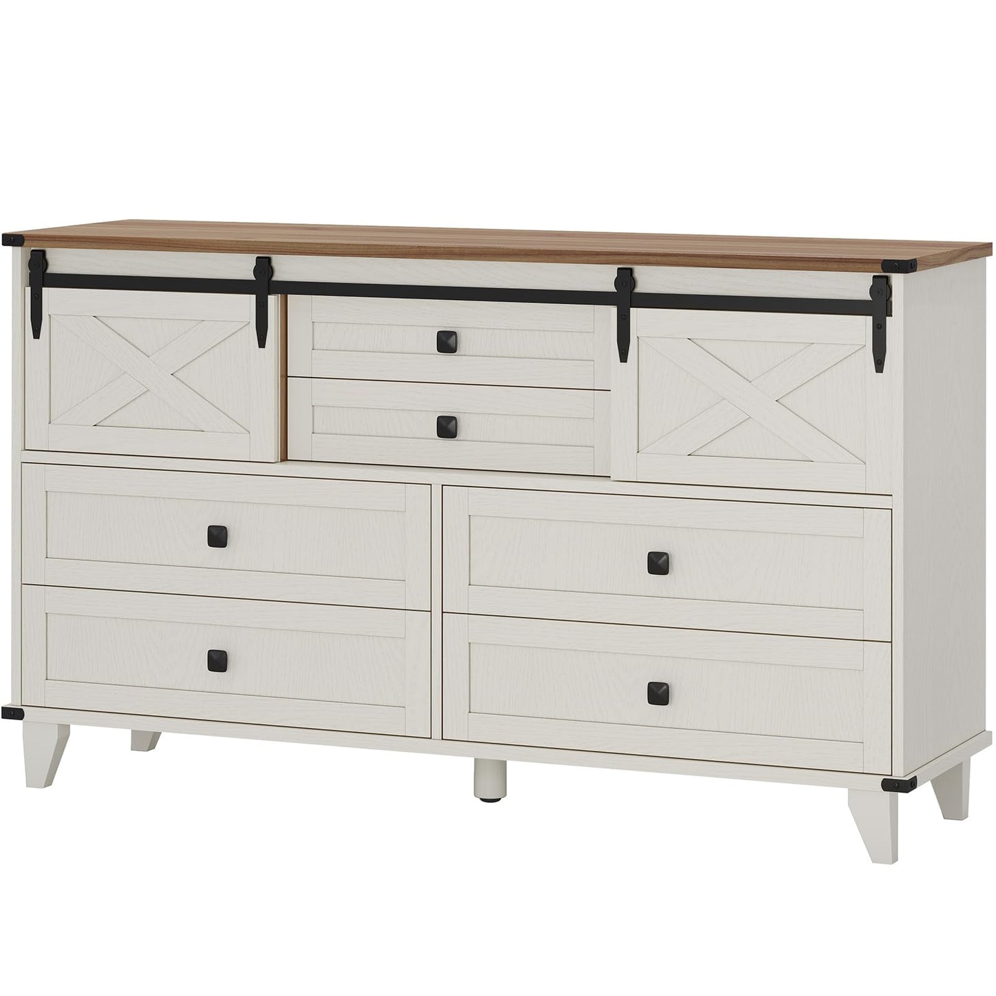 Hasuit Farmhouse 6 Drawers Dresser for Bedroom, Retro Chest of Drawers with Sliding Barn Door, Bedroom Long Storage Dressers Organizer, White - WoodArtSupply