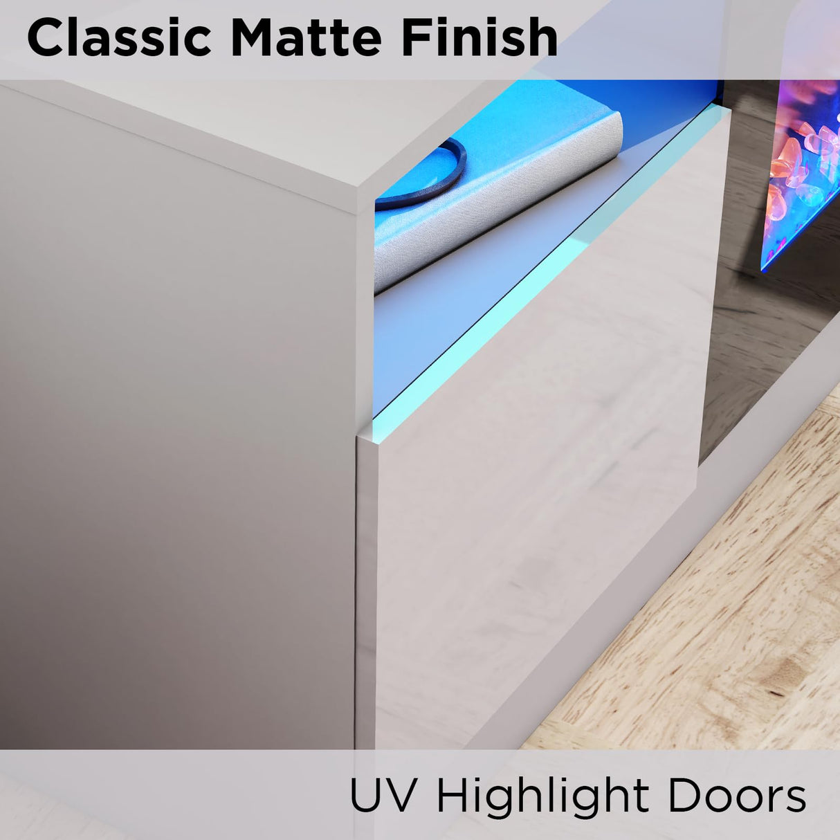 AMERLIFE TV Stand with Fireplace, LED Light Entertainment Center with 36" Electric Fireplace, 70" Modern Wood Entertainment Stand with Highlight Storage Cabinet for TVs up to 80", Grey AMERLIFE