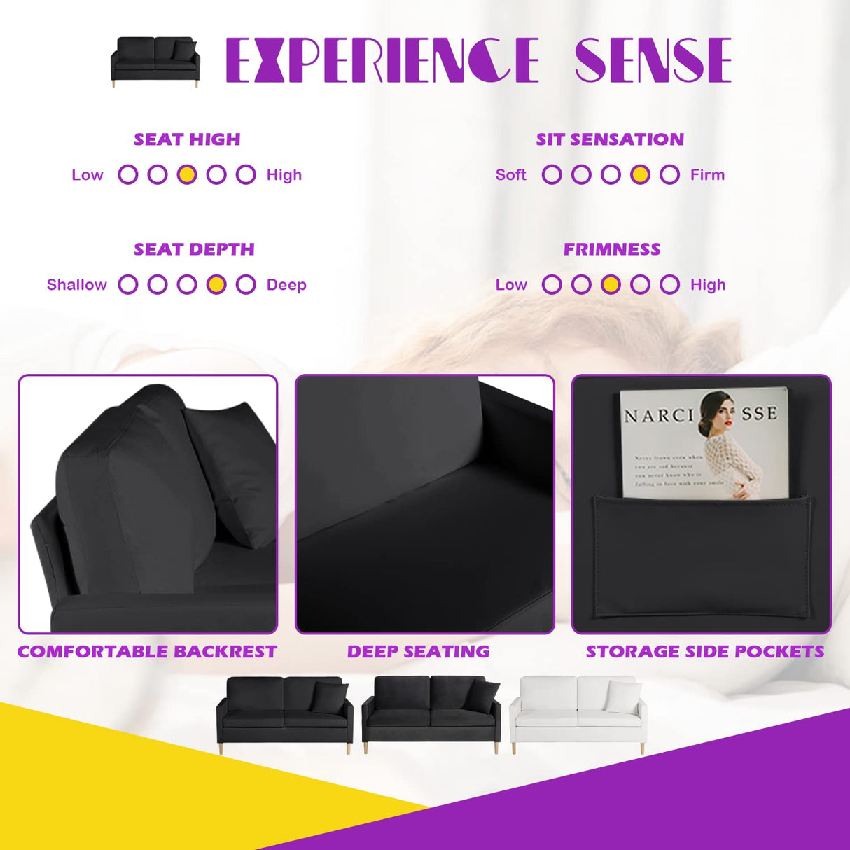 TYBOATLE 66" Sofa Couches Set of 2, Black Leather Loveseat w/ 2 USB Charging Ports & Pillow, Modern Love Seats and Armchair, Small 2 Seater Couch for Living Room, Small Spaces, Office, Bedroom TYBOATLE