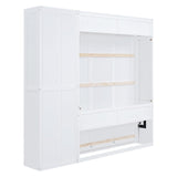 Merax Queen Size Murphy Bed, Wood Queen Wall Bed Frame with Shelves, Murphy Cabinet Bed for Home, Office or Small Room, White Merax