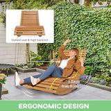 Outsunny Outdoor Rocking Chaise Lounge Chair, S Shape Wooden Rocking Chair with Slatted Seat and High Back, Rocking Patio Lounger for Porch, Backyard, Garden, Light Brown