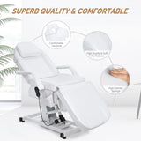 OmySalon Fully Electric Salon Facial Bed Chair, Multi-Purpose Massage Tattoo Lash Waxing Table, Height Backrest Footrest Adjustable, for Beauty Barber Spa (White) OmySalon