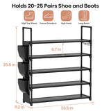 VILICK 5 Tier Shoe Rack with Hook and Side Pocket,Shoe Organizer Space Saver Storage for 20-25 Pair Shoe Storage Shelf Sturdy Free Standing Long Shoe Rack Organizer for Closet,Entryway,Small Spaces VILICK