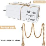 Decorative Books for Home Decor, White Faux Books for Decoration, Rustic Farmhouse Stacked Display Books with 52in Wood Bead Garland for Coffee Tables Living Room, (Home Sweet Home) OMISHE