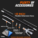 Lnchett Grease Gun with Quick Release Coupler and Towel, 9000 PSI Professional Heavy Duty 14 oz Grease Gun with 18 Inch Spring Flex Hose, 1 Reinforced Coupler, 2 Extension Rigid Pipe and1 Sharp Nozzle Lnchett