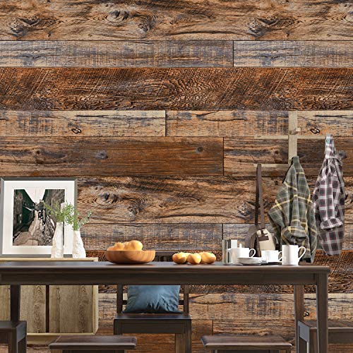 WENMER 17.71" x 118" Brown Wood Wallpaper Peel and Stick Shiplap Self Adhesive Contact Paper for Cabinet Countertop Shelf Drawer Wall Door WENMER
