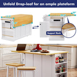 Kennkari Rolling Kitchen Island on Wheels with Drop Leaf, Wide Moblie Kitchen Island with Storage Cabinets and Power Outlet, Large Island Table with Towel Rack and Spice Rack (White) Kennkari