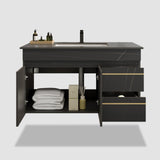 36 Inch Modern Wall Mounted Bathroom Vanity with Ceramic Sink Combo.Solid Wood Floating Bathroom Vanity Cabinet 2 Drawers and 2 Doors,Quick Assembly. Black. Glintee