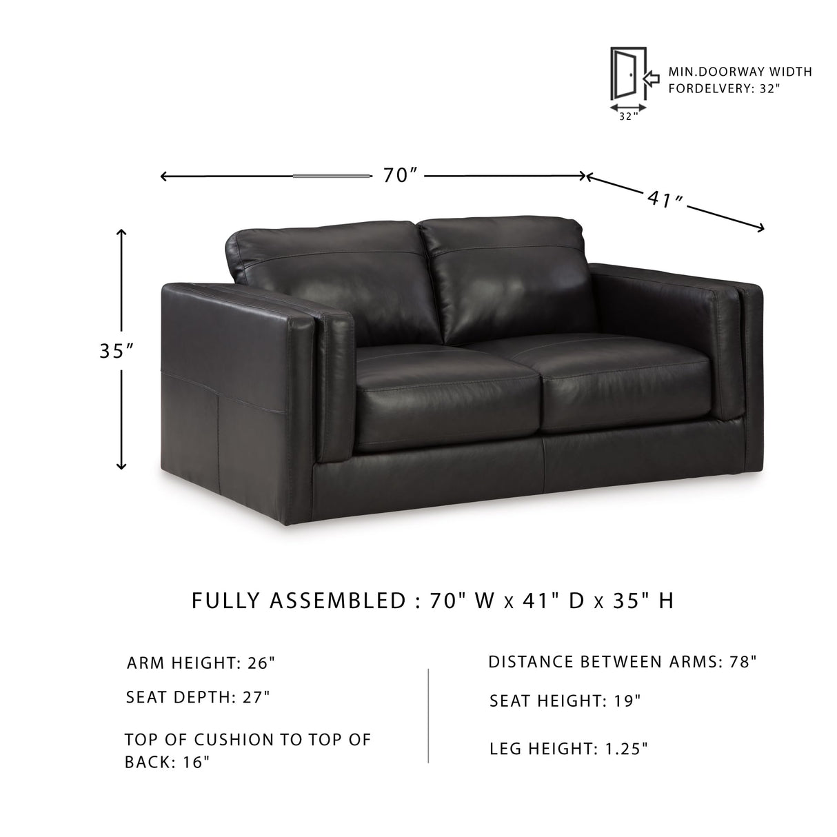 Signature Design by Ashley Amiata Modern Leather Match Loveseat with Non-skid Legs, Black Signature Design by Ashley