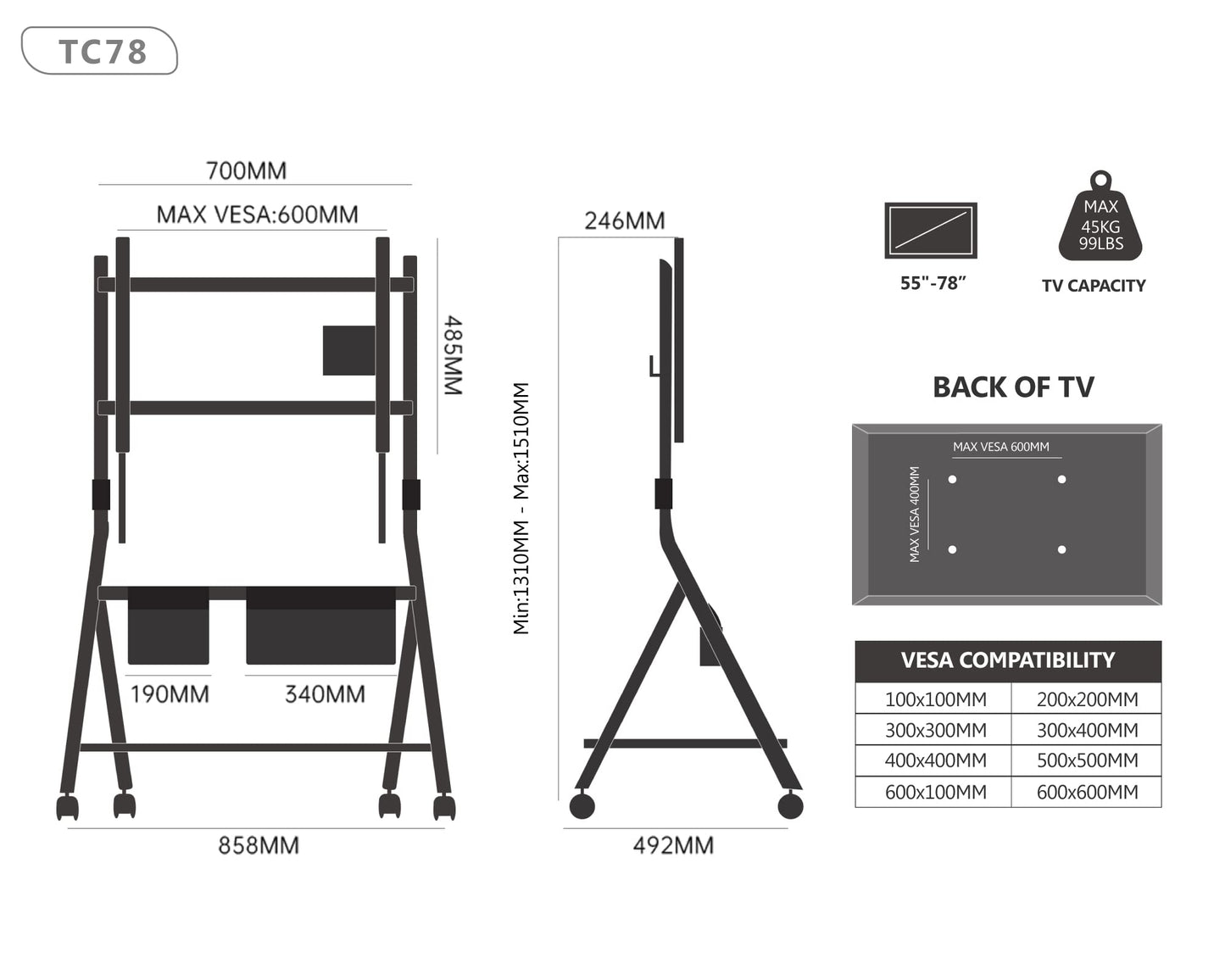 FITUEYES Design Mobile TV Stand for 55 60 65 75 78 Inch TV, TV Cart Floor Stand with Mount for LCD/LED Flat Curved Screens, Modern Corner TV Stand with Wooden Storage Shelves, Collector Serie - WoodArtSupply