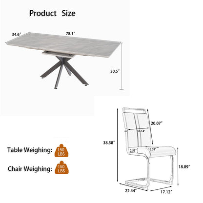 Modern Dining Table Set for 8,Adjustable Dining Table,Rectangular Rock Slab Dining Table for 8-10 People,Metal Base and Legs for Living Room,Dining Room,Kitchen ,78" Dining Table+8 Gray Chair - WoodArtSupply