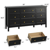 CARPETNAL Black Dresser for Bedroom, 9 Drawer Dresser with Wide Drawers and Gold Metal Handles, 59" White and Gold Dresser TV Stand, Modern Dressers & Chests of Drawers for Hallyway, Entryway. CARPETNAL