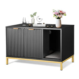 QuicMiou Cat Litter Box Enclosure, Hidden Litter Box Furniture with Metal Legs, Side End Table Indoor Cat House Storage Cabinet 31.5 x 19.7 x 20 Inches (Black + Gold) QuicMiou