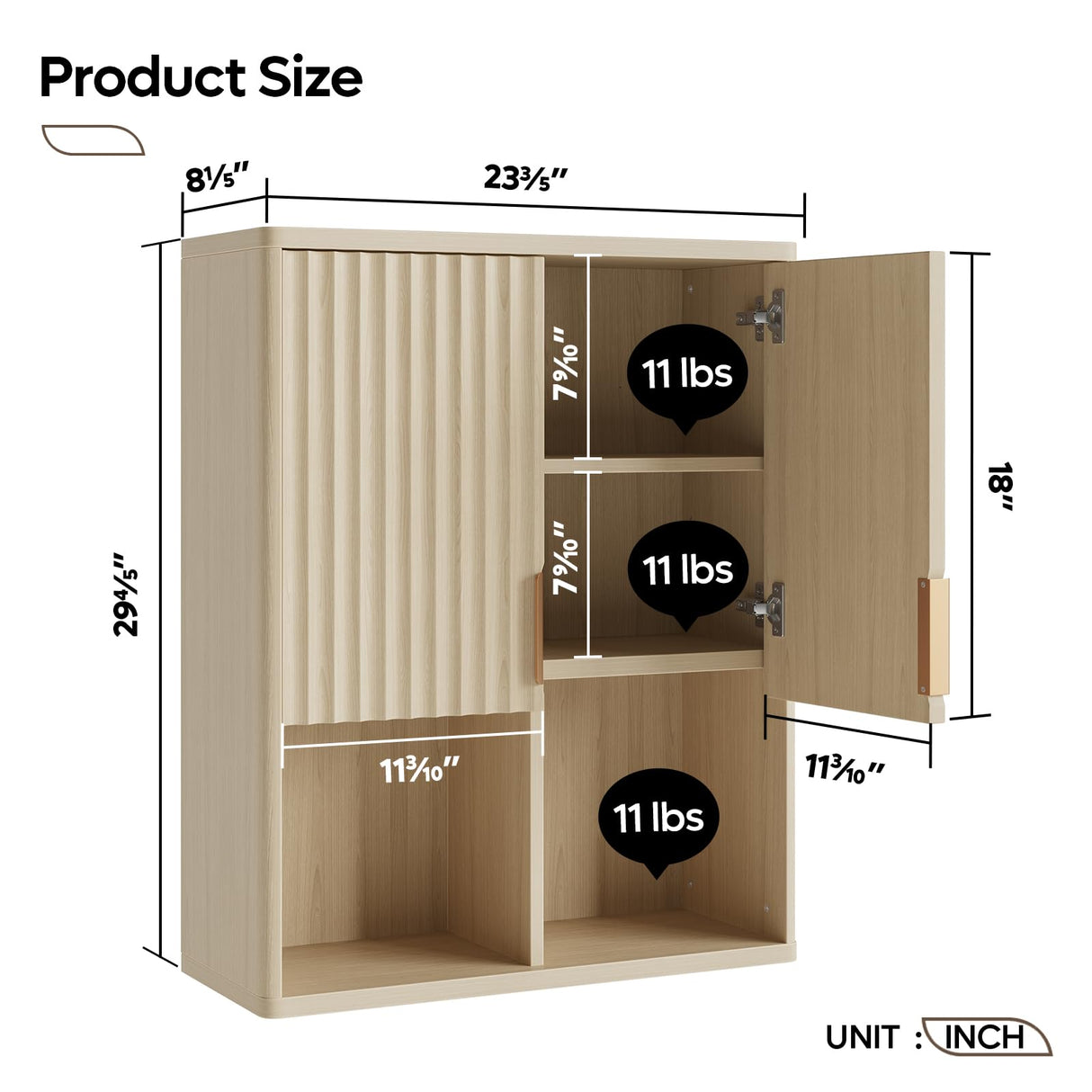 Bestier Fluted Bathroom Wall Cabinet Over The Toilet Storage, 23"x 29" Medicine Cabinet with Adjustable Shelf, Laundry Cabinet Wall Mounted and Kitchen Storage Cabinet(Natural Oak) Bestier