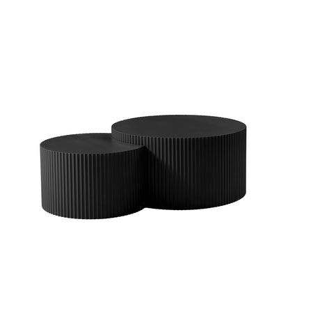 31.5" Round Wood Coffee Table Set of 2, Wood Circle Embossed Design Coffee Table Coffee Table ＆ End Table Side Table for Living Room,No Need Assembly (Black) JASONBLUE
