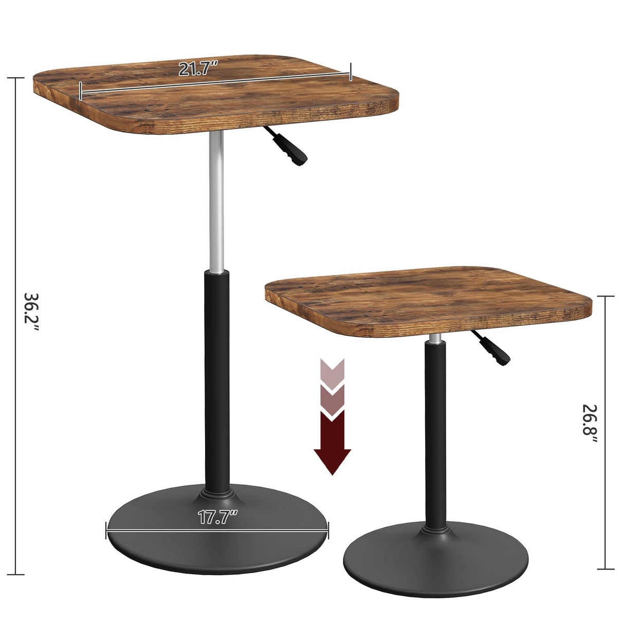 MAHANCRIS Bar Table, Height-Adjustable Pub Table 26.8-36.2 Inches, Cocktail Table with Base, Counter Height Table for Small Space, Easy to Assemble, Rustic Brown and Black BTHR5501 MAHANCRIS