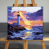 JUJUHOOD Sunset Lighthous Framed Paint by Numbers Kit for Adults Beginner & Kids Ages 8-12,Seaside Paint by Number Without Easel,Paint by Numbers for Gift Home Wall Decor (10x10Inch) JUJUHOOD