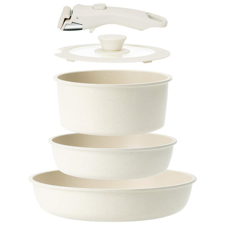 KIKCOIN 5 Pcs Pots and Pans Set Non Stick - Detachable Handle Cookware Set, Induction Nonstick Kitchen RV Cooking Set Removable Handle - Dishwasher ＆ Oven Safe ＆Heat Evenly for Better Cooking Kikcoin