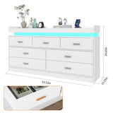 Hlivelood 7 Drawer Dresser with LED Light and Charging Station, Modern Chest of Drawers for Closet, Wide Drawer Organizer Cabinet for Bedroom, Living Room, Entryway, Hallway, White Hlivelood