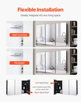 VEVOR Medicine Cabinet, 25.5 x 40 inch, Medicine Cabinet for Bathroom with Mirror, Aluminum Frame Bathroom Wall Cabinet, 4-Layer Adjustable Shelves, Recessed & Wall-Mounted Installation VEVOR