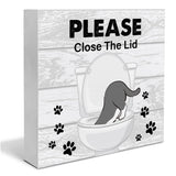 Bathroom Wooden Box Sign Home Decor Cat Bathroom Wood Sign Desk Decoration Please Close the Lid Wood Block Plaque Box Sign for Shelf Home Toilet 5 x 5 Inches YXSEZ