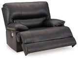 Signature Design by Ashley Mountainous Modern Leather Match Wall Hugger Power Recliner with Adjustable Headrest and USB Ports, Black Signature Design by Ashley