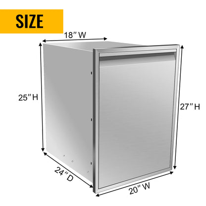 KODOM Built-in Double Trash Drawer 20" W x 27" H x 24" D Pull-Out Tray Outdoor Kitchen Stainless Steel Trash Drawer Storage Two Trash Bins for BBQ Island Grill Station