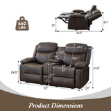 B BAIJIAWEI Loveseat Recliner, Reclining Sofa with Console, Double Reclining Couch, 2 Seater Manual Massage Couch for Living Room, Office, Home Theater(PU-Brown) B BAIJIAWEI