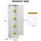 BECHAEO Glass Display Cabinet with 12 Color Lights and Lock, 4-Tier Curio Cabinet with Tempered Glass Door, Adjustable Shelves, 63" Metal Display Case for Collectibles Living Room, White BECHAEO