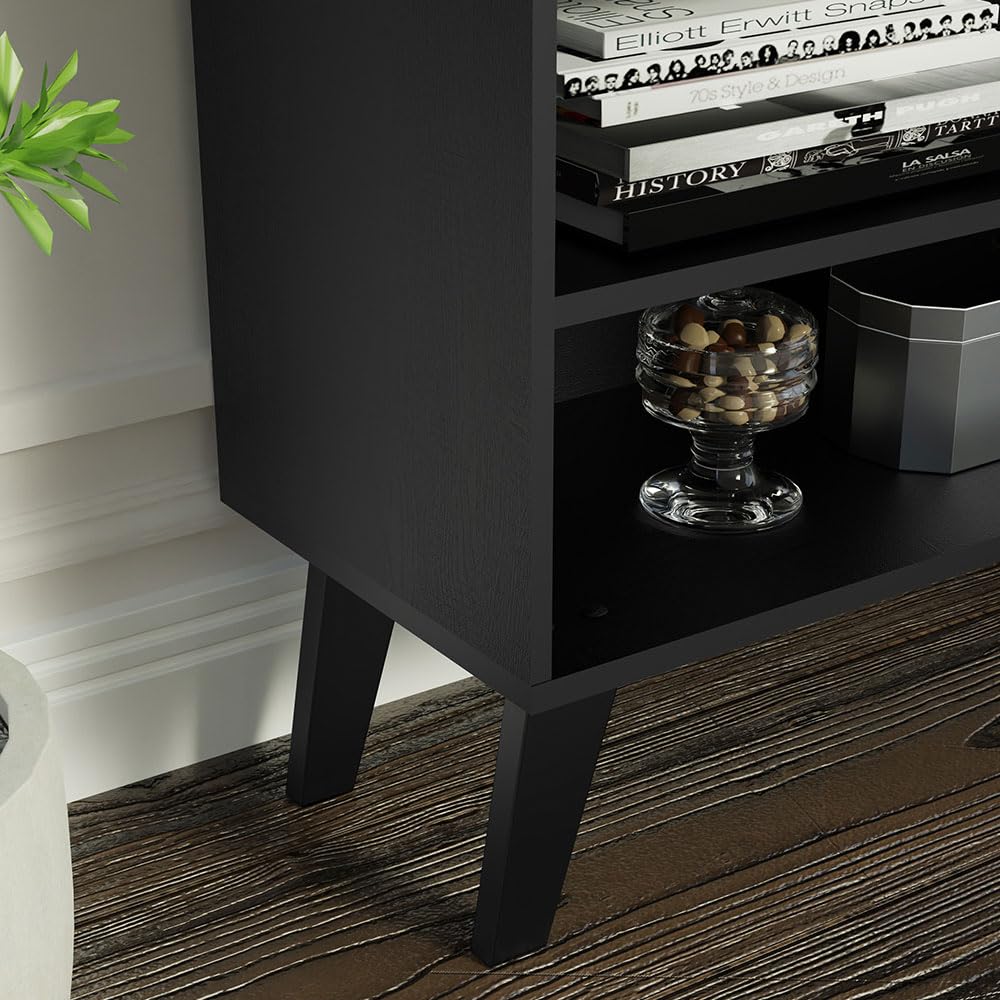 Madesa Compact TV Stand Cabinet with 4 Shelves and Cable Management for 50, 55 Inch TV Media Storage Unit Living Room and Bedroom Modern Wooden Television Media Console - Black Madesa