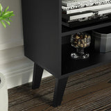 Madesa Compact TV Stand Cabinet with 4 Shelves and Cable Management for 50, 55 Inch TV Media Storage Unit Living Room and Bedroom Modern Wooden Television Media Console - Black Madesa