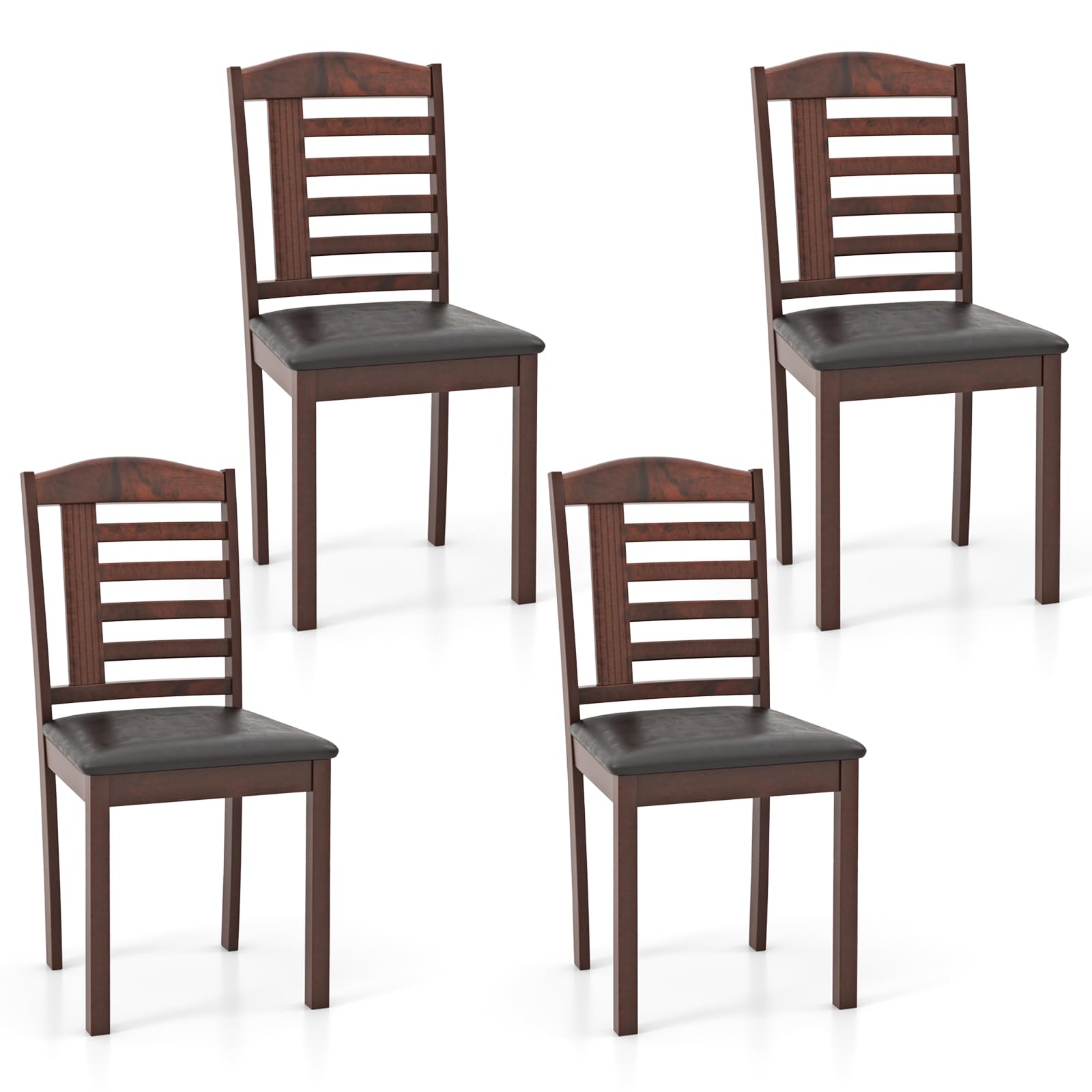 Giantex Wood Dining Chairs Set of 4, PU Leather Upholstered Kitchen Chairs w/Padded Seat, Rubber Wood Legs, High Back, Farmhouse Armless Accent Side Chairs for Living Room Restaurant, Oak - WoodArtSupply