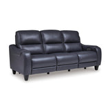 Signature Design by Ashley Mercomatic Contemporary Leather Match Wall Hugger Power Reclining Sofa with Adjustable Headrest and USB Ports, Blue Signature Design by Ashley
