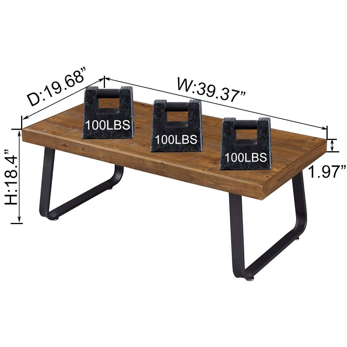 IBF Rustic Wood Coffee Table, Industrial Metal and Real Wood Center Table, Wood Farmhouse Real Solid Wooden Tea Table, Modern Minimalist Vintage Metal Rectangle Cocktail Table, Rustic Brown,  - WoodArtSupply