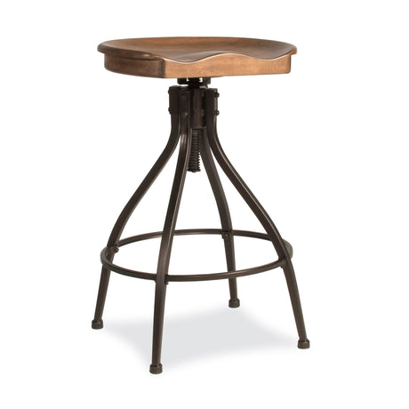 Hillsdale Worland Backless Metal Adjustable Height Stool with Wood Saddle Seat, Brown Hillsdale