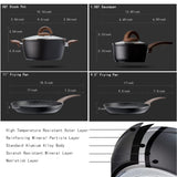 Vkoocy Pots and Pans Set Non Stick, Ceramic Cookware Set with Granite Pattern Kitchen Cooking Sets Induction Pot and Pan w/Frying Pans, Saucepans, Casserole, Non-Toxic, PTFE/PFOA/PFOS-Free, Black vkoocy