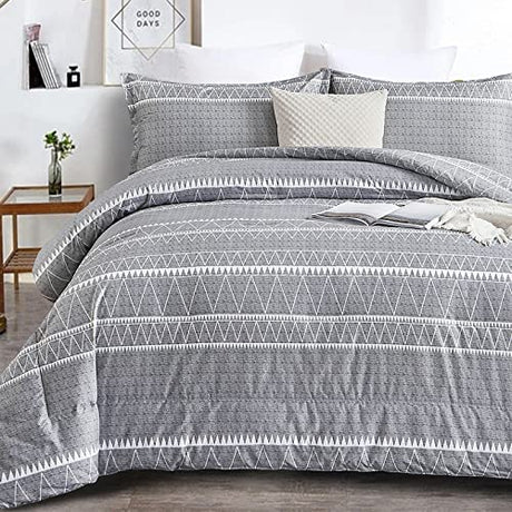 WONGS BEDDING Grey Comforter King, Soft Microfiber Reversible Grey Boho Down Alternative Comforter Set for King Bed- 3 Pieces (1 Solid Comforter + 2 Pillow Shams), Bedding Comforter Set 104" x 90" WONGS BEDDING