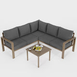 VONZOY 6 Pieces Patio Furniture Set, Wood-Look Metal Outdoor Sectional Furniture Conversation Set, L Shape Patio Couch with Side Table, 6.5" Thick Olefin Cushions for Garden, Backyard, Deck(Dark Grey) VONZOY