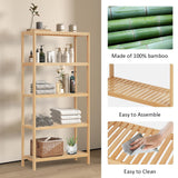 HLXZN 5 Tier Bamboo Freestanding Shelf Unit, Multifunctional Bookshelf Bookcase for Bathroom, Kitchen, Living Room, Office HLXZN