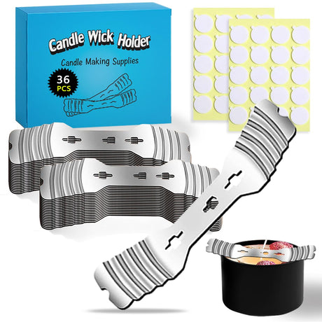 36pcs Metal Candle Wick Holders, 40pcs Candle Wick Stickers Upgraded Candle Wick Centering Devices, Silver Stainless Steel Candle Wick Holder for Candle Making ABK