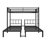 HKOLIE Detachable Triple Bunk Bed, Metal Bunk Bed for 3, with Guardrails, Ladder & Upper Bed Platform, Black, for Kids, Teens, and Adults, No Box Spring Needed HKOLIE